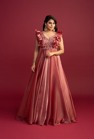 Ruby Dusty Red Glass Tissue Gown