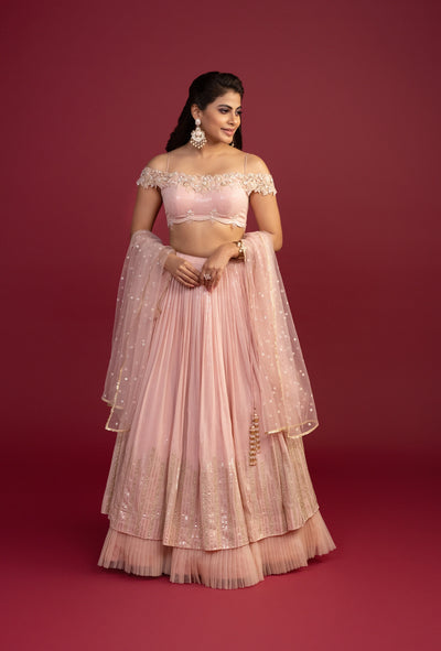 Topaz Peach Cold Shoulder Lehenga Set