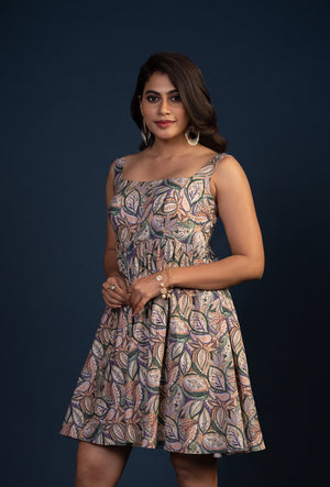 Leaf Print Square Neck Mini Dress