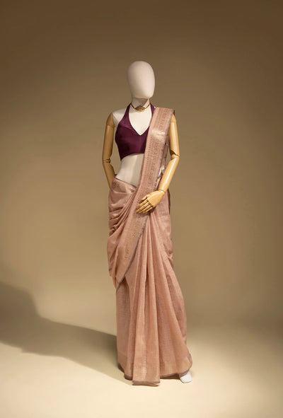 Khadi Organza Saree In Dusty Pink For A Soft And Elegant Look